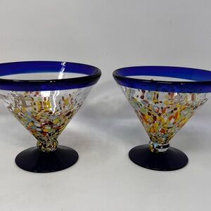 2 ROYAL CARIBBEAN CRUISELINE  HAND BLOWN CONFETTI MARGARITA KOSTA BODA GLASSES